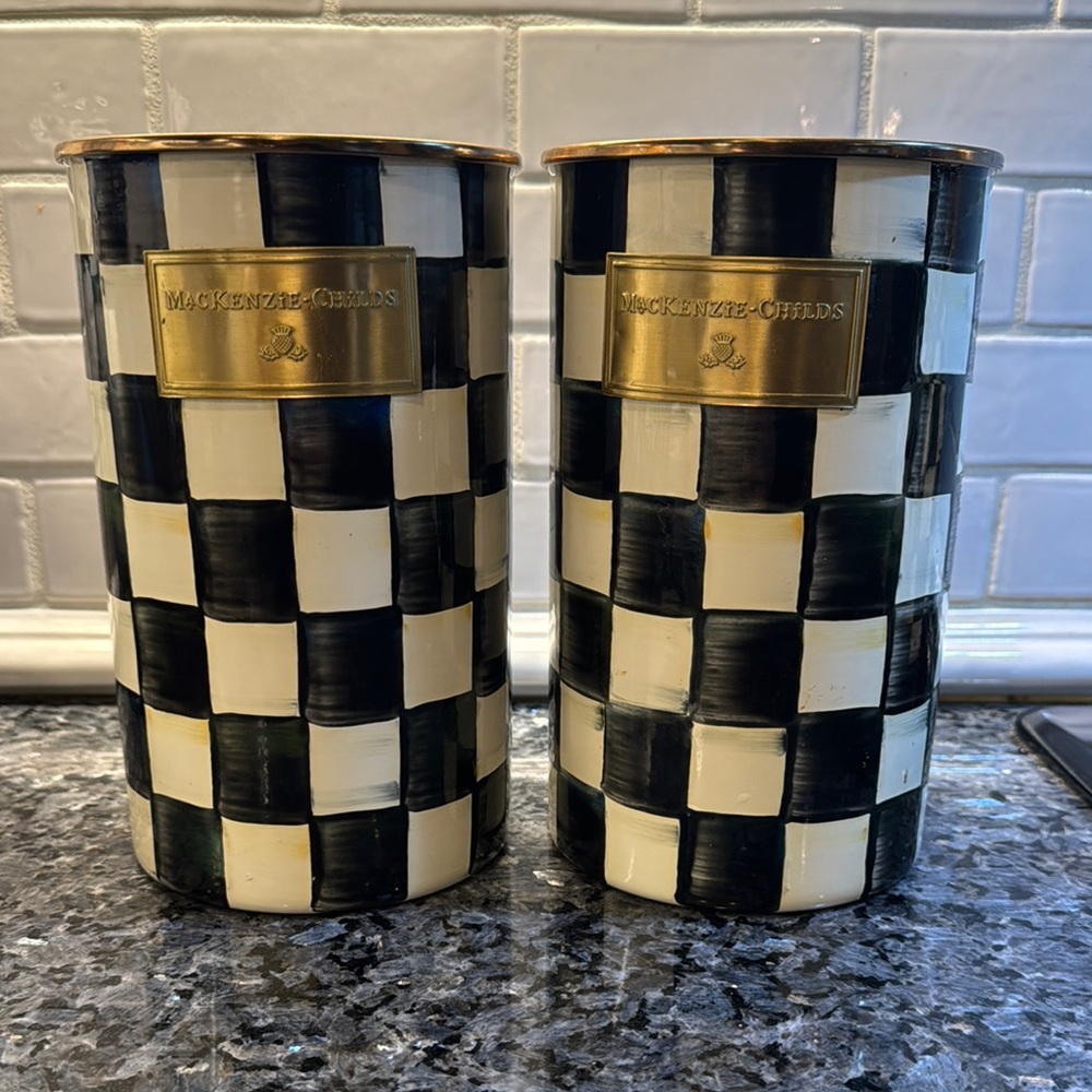 MacKenzie-Childs Black and White Courtly Check Utensils Holders
